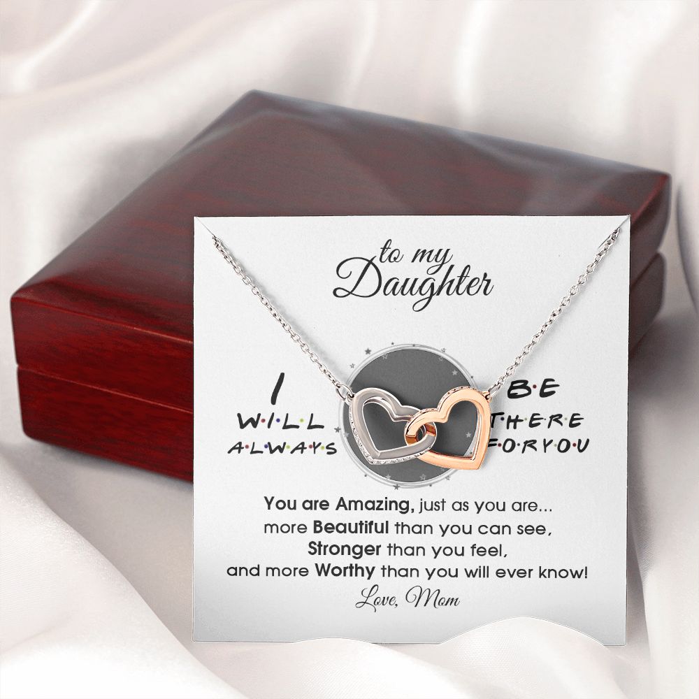 Mother Daughter Gift Ideas, To My Daughter Gift Necklace from Mom, Jewelry Pendant Present for Daughter, Birthday Christmas Gift Graduation Gifts for Daughters, Mother and Daughter Necklace 33 Interlocking Hearts Necklace