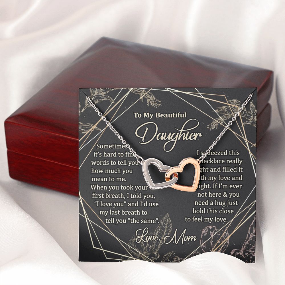 To My Daughter Gift Necklace from Mom, Mother and Daughter Necklace for Girls, Mother Daughter Gift Ideas, Jewelry Pendant Interlocking Hearts Necklace