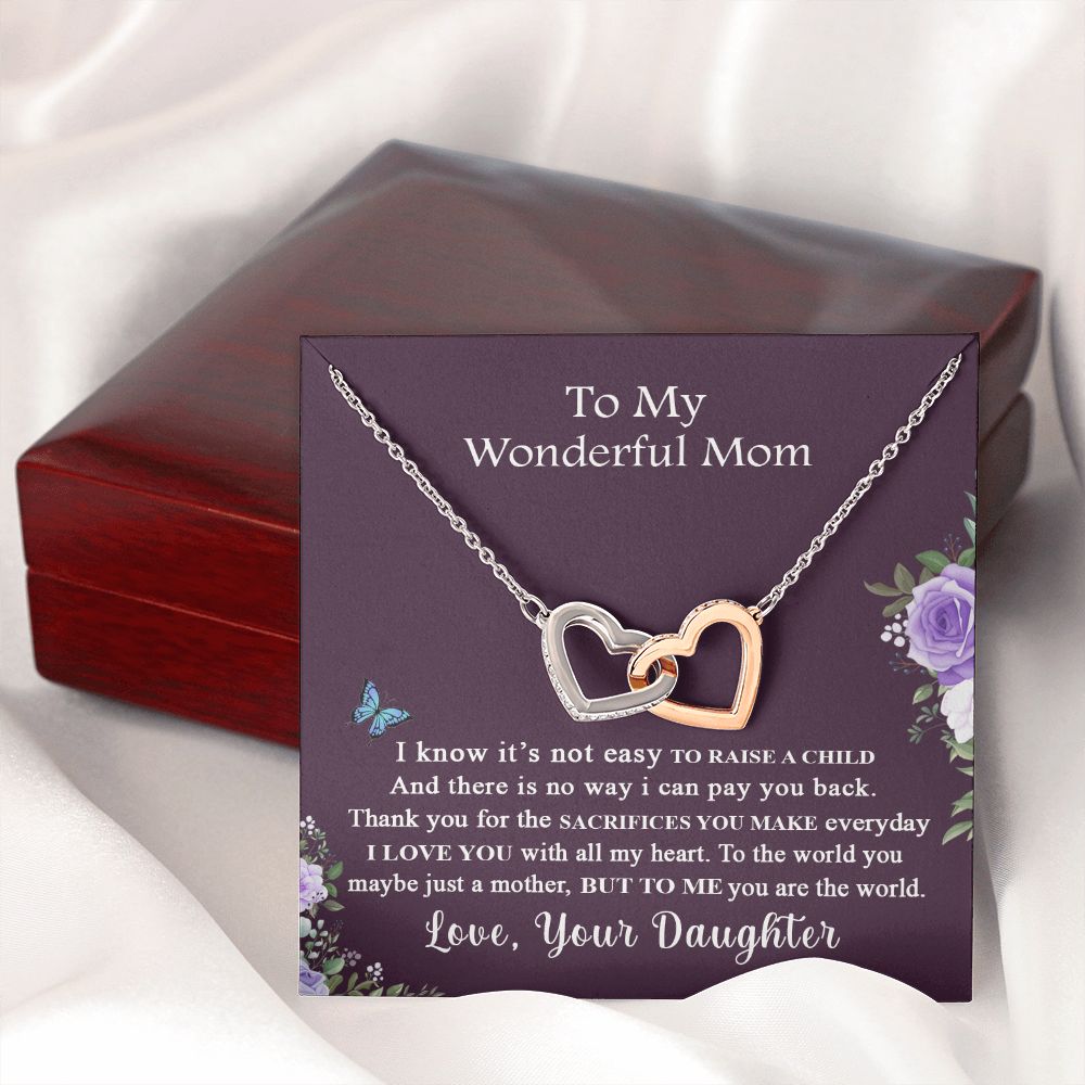 Mom Necklace Gifts for Mom from Daughter to Mom Gifts for Mothers Day from Daughter, To My Mom Necklace from Daughter to Mom Birthday Gifts Necklace with Message Card and Gift Box2231 Interlocking Hearts Necklace