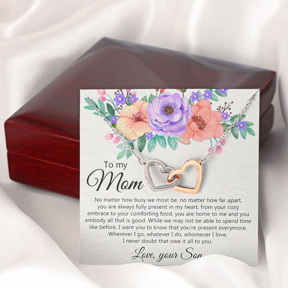 To my Mom Love Your Son Necklace, Meaningful Gift for Mom Necklace Jewelry for Women, Gift for Mom from Son, Son to Mom Jewelry Box, Mom Gift on Mother's Day Birthday Holiday Present Interlocking Hearts Necklace