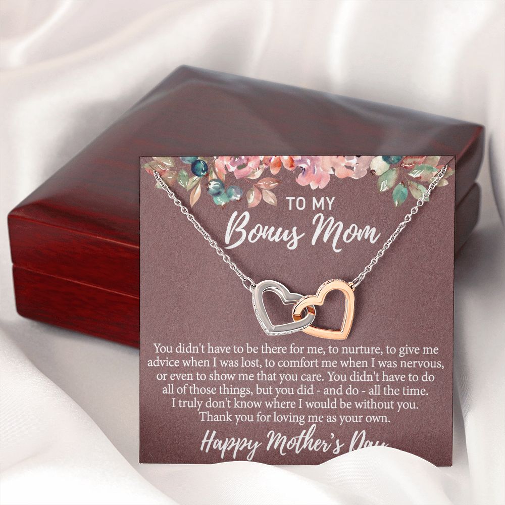 To My Bonus Mom Necklace, Gift for Bonus Mother From Bonus Daughter to Stepmom Jewelry Gift for Mother's Day, Valentine's, Birthday, Anniversary Interlocking Hearts Necklace