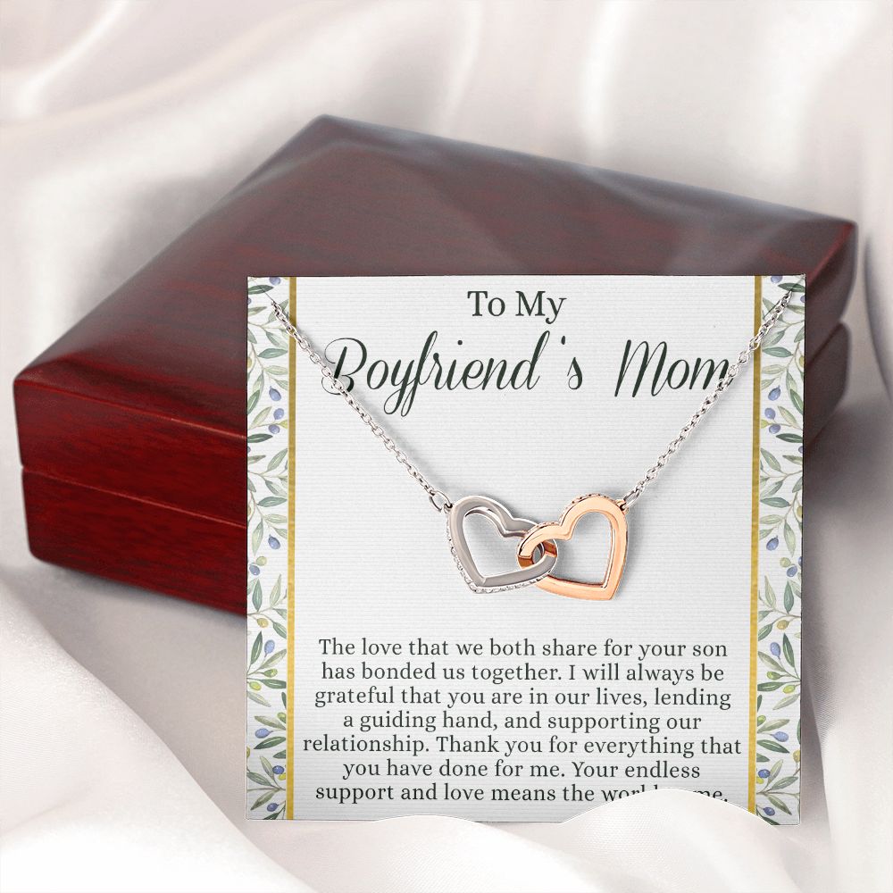 To My Boyfriend's Mom Necklace with Message Card Box, Boyfriends Mom Gift Necklace for Boyfriends Mom Mother Gift for Boyfriend's Mom, Boyfriend's Mom Gift, To My Boyfriends Mom Gift Interlocking Hearts Necklace