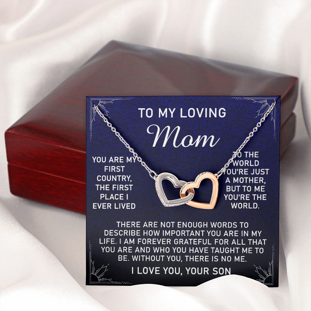 To My Loving Mom Necklace, Gift for Mom from Son, Mother's Day Jewelry Gift, Necklace for Mom Birthday Anniversary Mother's Day Jewelry Gift, To My Mom Necklace from Son Interlocking Hearts Necklace
