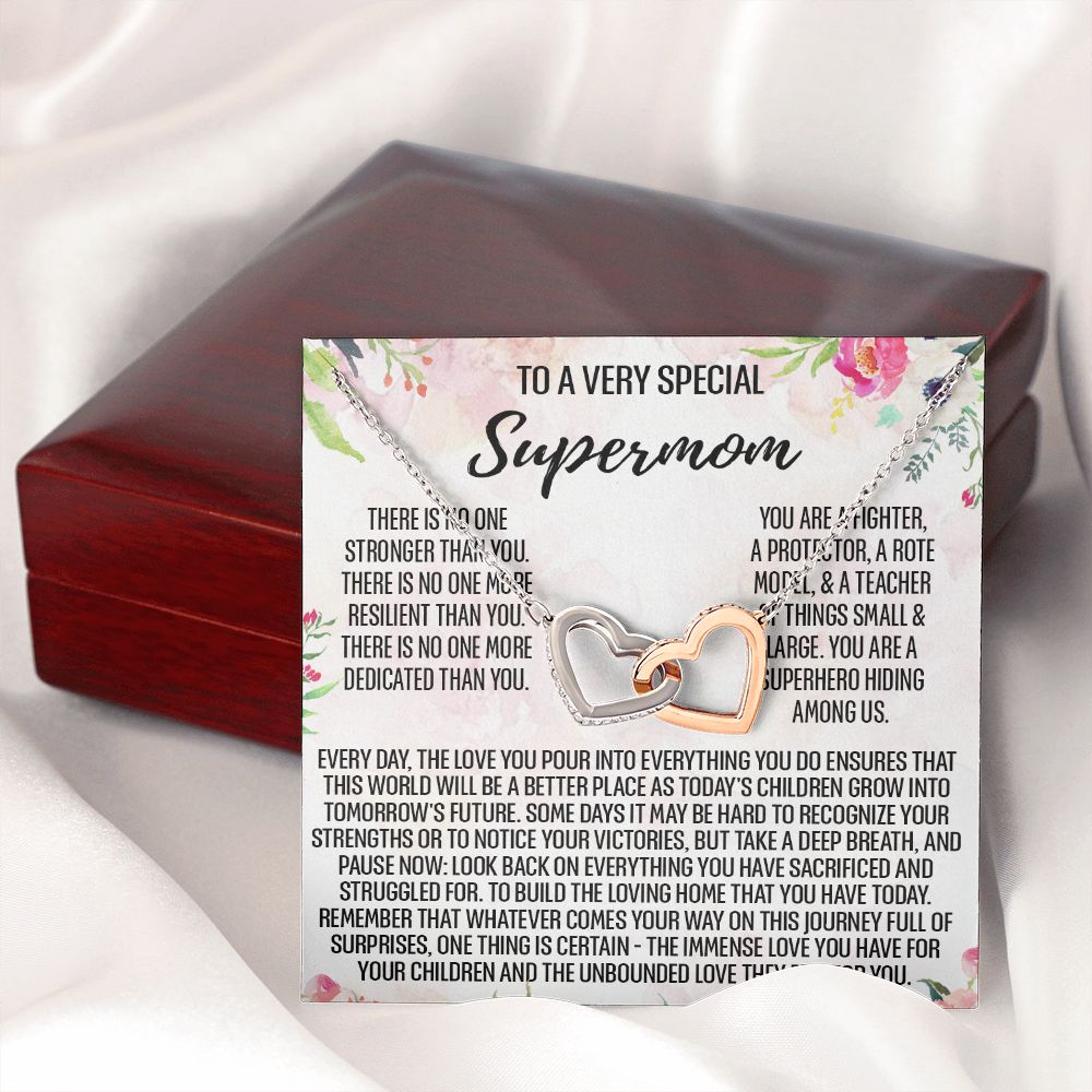 To Supermom Mom Necklace Gift for Single Mother Necklace Holiday, Christmas, Birthday Present for Single Mother, Super Mom, Mother's Day Gift Mom Jewelry for Women 301 Interlocking Hearts Necklace