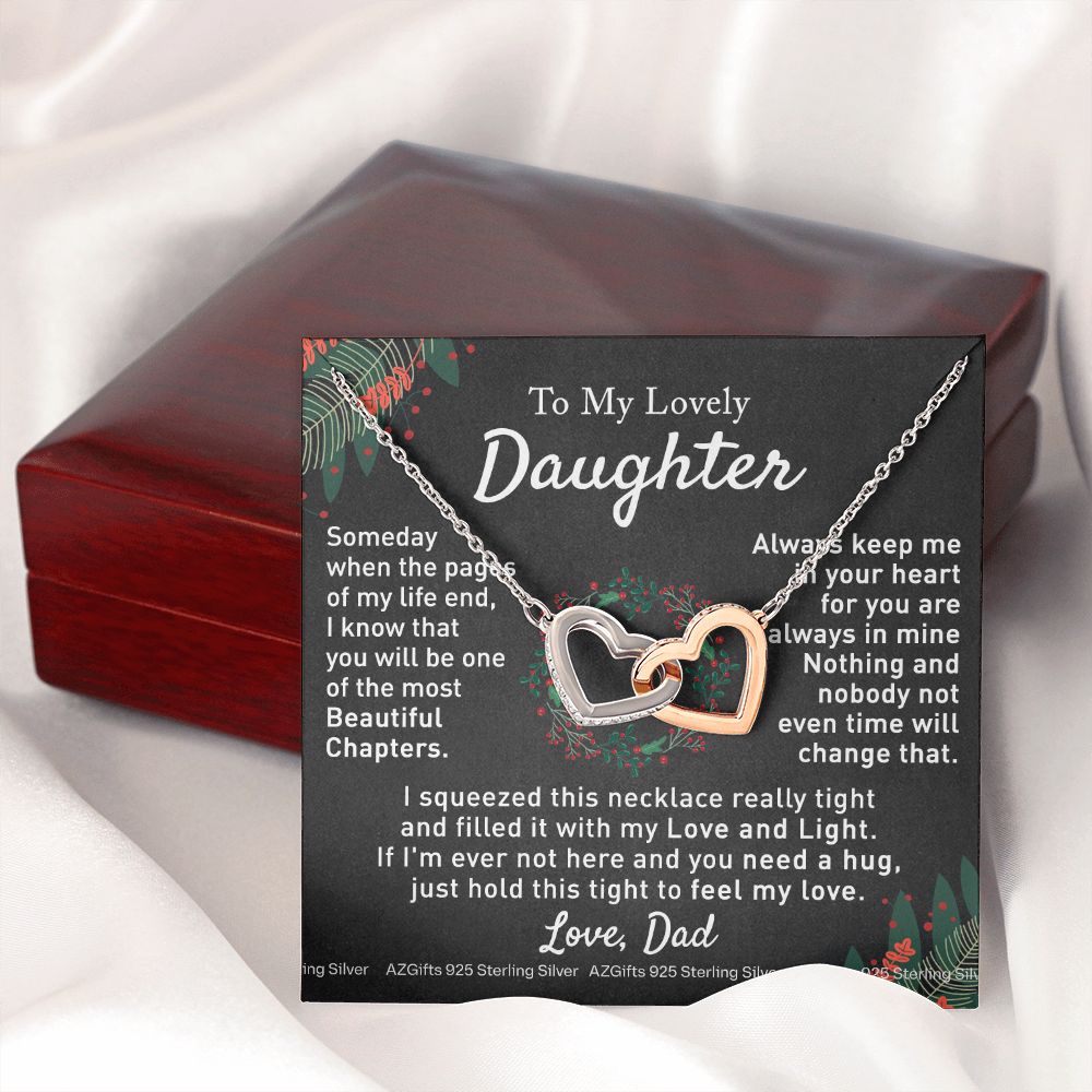 To My Daughter Necklace from Dad Father to Daughter Necklace for Daughter Gift for Daughter Wedding Gift Daughter Jewelry for Daughter Present for Christmas Birthday Gift Interlocking Hearts Necklace
