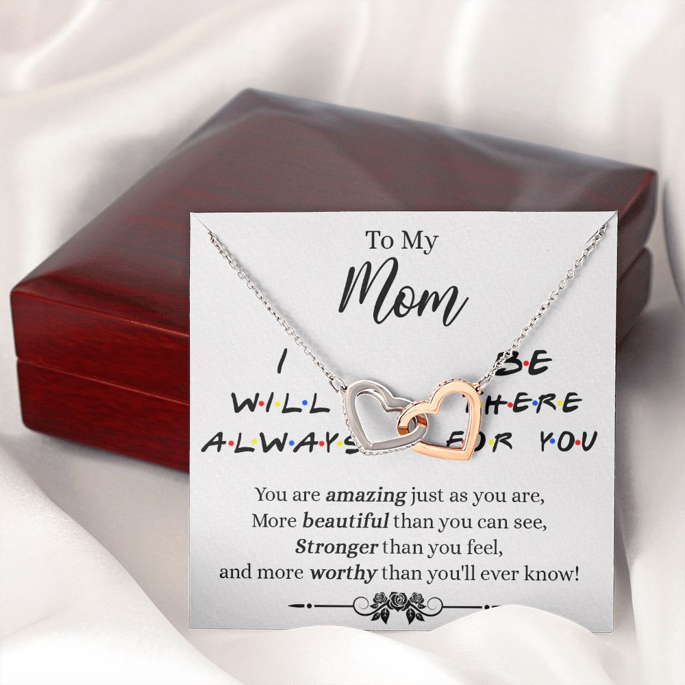 Mother Daughter Necklace Gifts For Mom Birthday Christmas Mothers Day Present To My Mom Jewelry Pendant Message Card Gift Box Interlocking Hearts Necklace