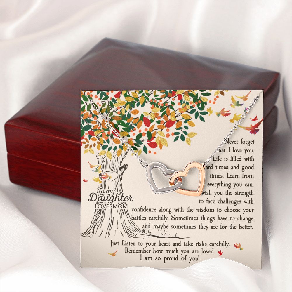 To My Daughter Necklace Pendant Gift From Mom Tree Revised I Am So Proud Of You With Message Card Gift Box Gift For To Daughter, Daughter In Law On Birthday Anniversary Interlocking Hearts Necklace