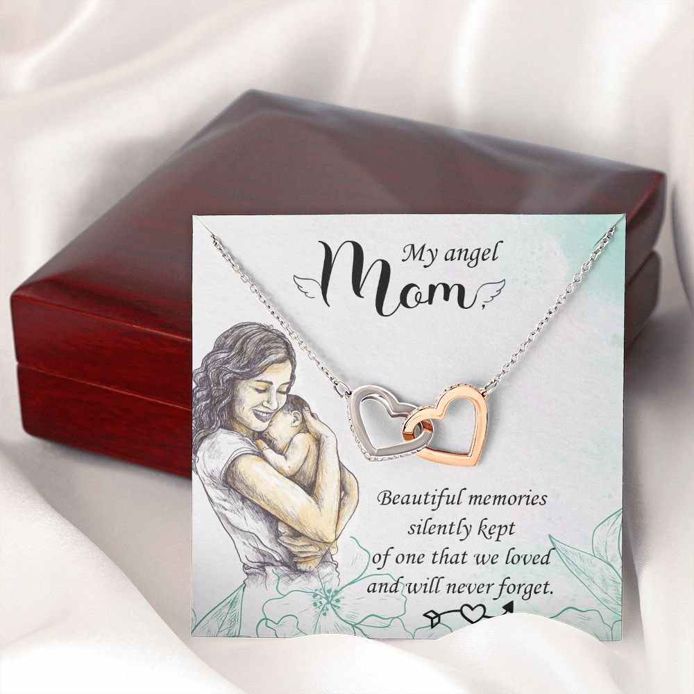 To My Mom Mother My Angel Necklace Pendant Gift From Daughter Beautiful Memories With Message Card Gift For Mom Interlocking Hearts Necklace