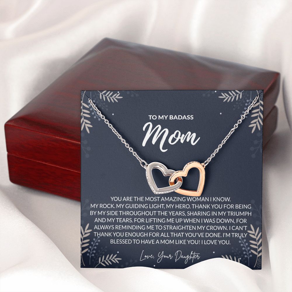 To my Badass Mom Necklace from Daughter Gift for Mother’s Birthday Xmas Present Interlocking Hearts Necklace