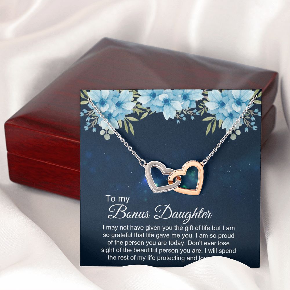 Bonus Daughter Gifts From Stepdad, Step Daughter Gifts From Stepmom, Stepdaughter Gifts From Stepdad, Father Stepdaughter Necklace, To My Bonus Daughter Necklaces, Christmas Gifts For Bonus4 Interlocking Hearts Necklace