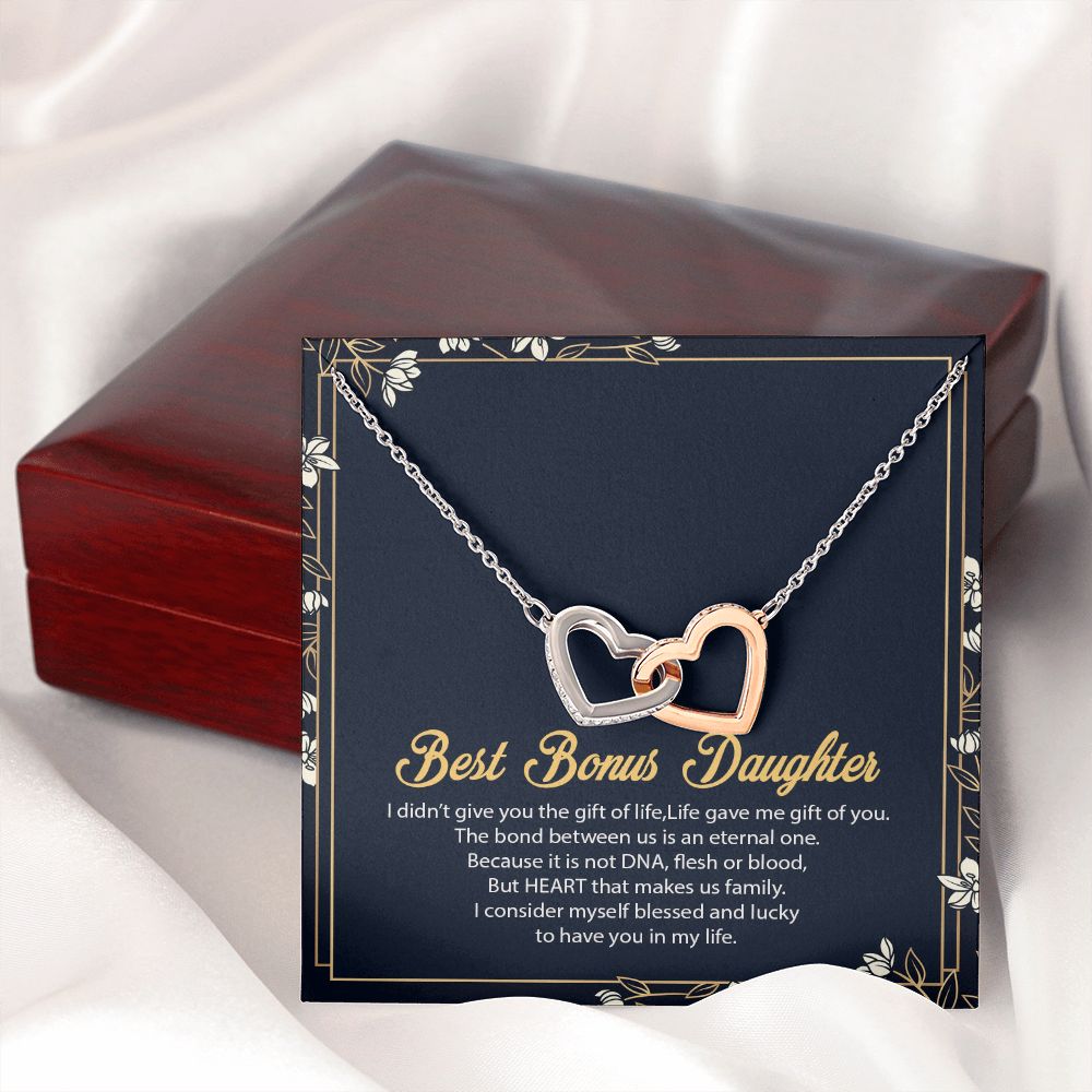 Bonus Daughter Gifts From Stepdad, Step Daughter Gifts From Stepmom, Stepdaughter Gifts From Stepdad, Father Stepdaughter Necklace, To My Bonus Daughter Necklaces, Christmas Gifts For Bonus8 Interlocking Hearts Necklace