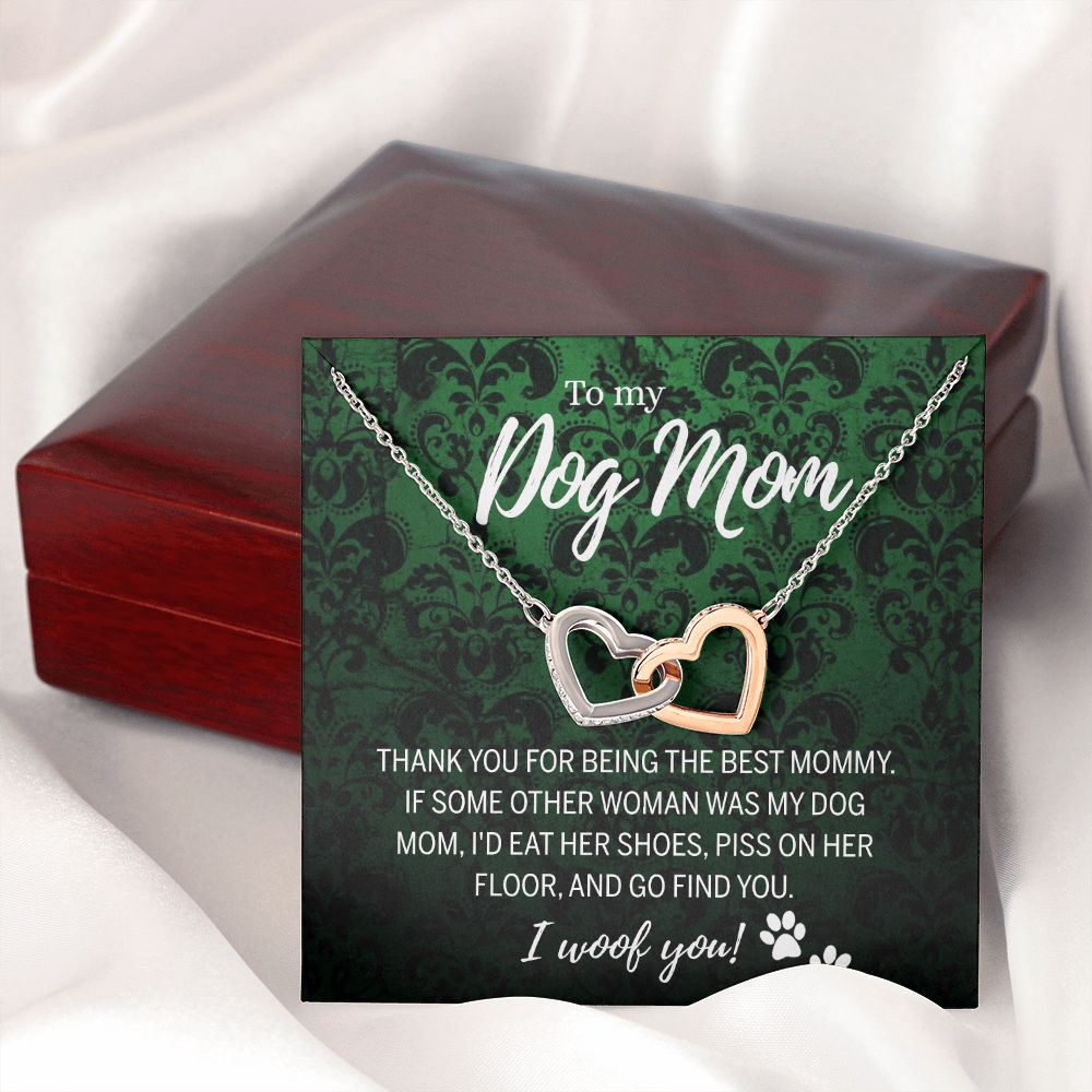 To My Dog Mom Necklace with Message Card Mother's Day Gift for Dog Mom Dog Mom Gift Dog Mom Mothers Day Necklace for Dog Mom Mother Birthday Gift Dog Lover Necklace for Women Interlocking Hearts Necklace