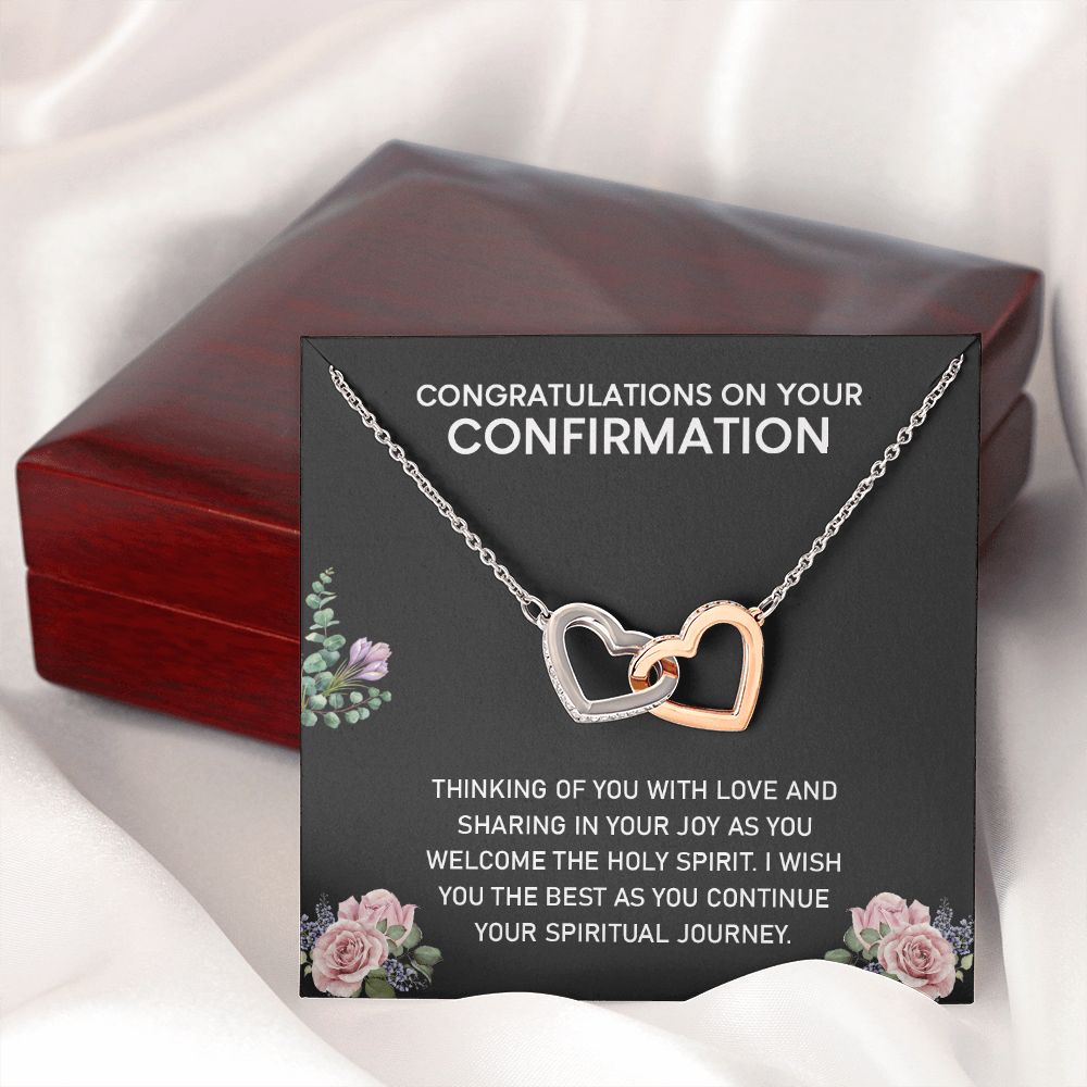 Congratulations On Your Confirmation Love Knot Necklace, Confirmation Gift Interlocking Hearts Necklace
