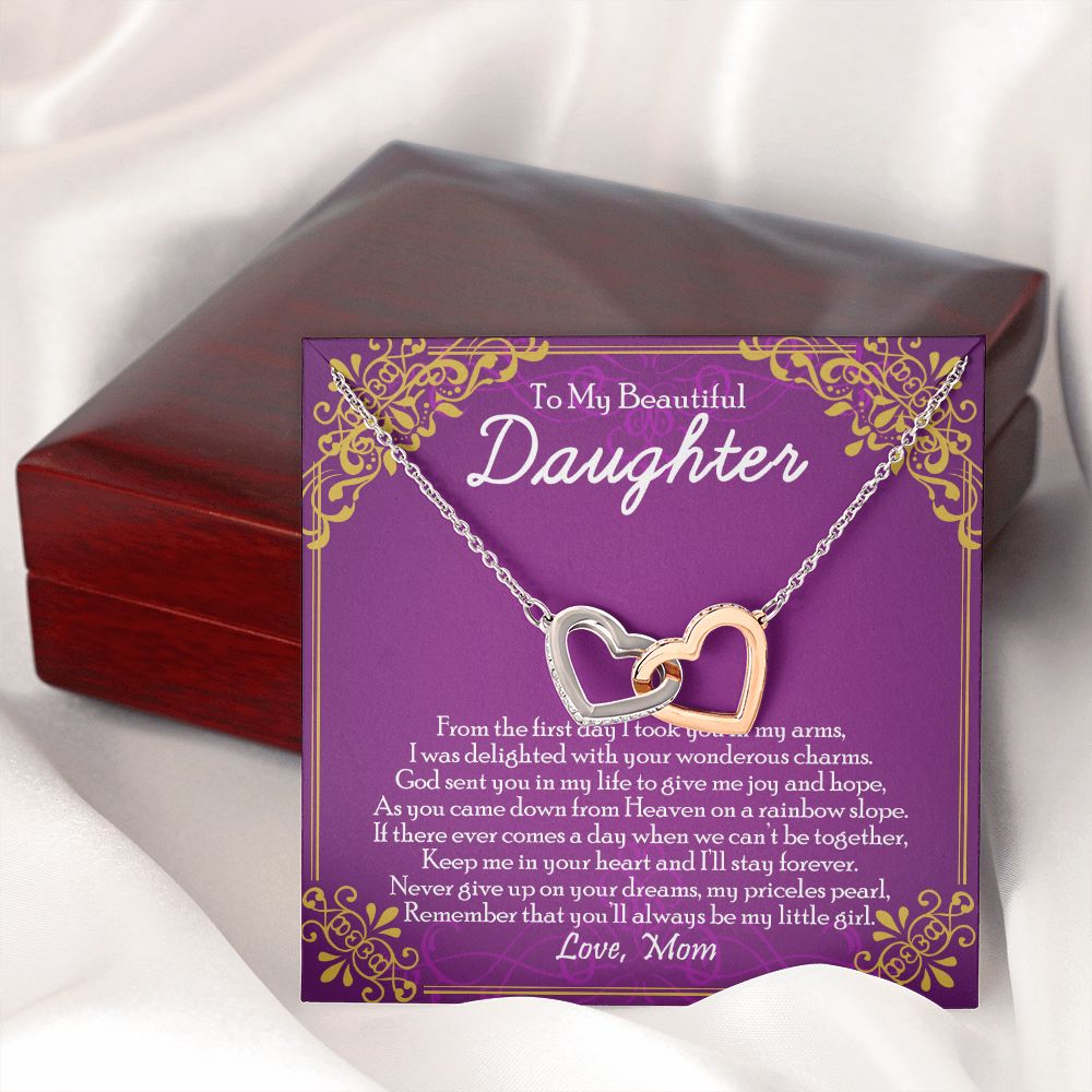 To My Daughter Necklace Gift from Mom, Mother and Daughter Jewelry Necklace for Girls, Mother Daughter Gift Ideas, Jewelry Pendant Necklace Interlocking Hearts Necklace
