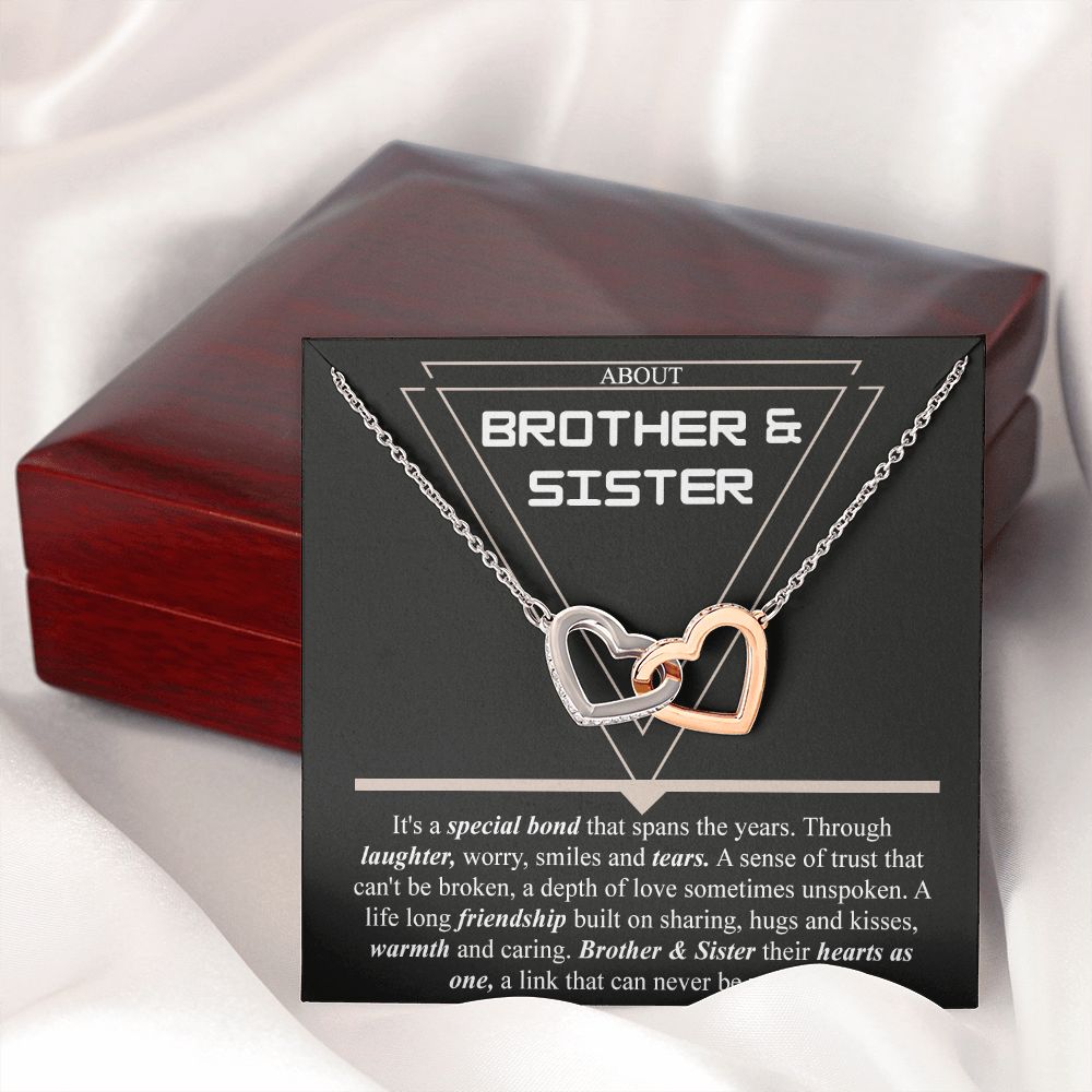 Brother & Sister Gift Necklace Cuban Link Chain Necklace Gift From Sister to Bro Interlocking Hearts Necklace