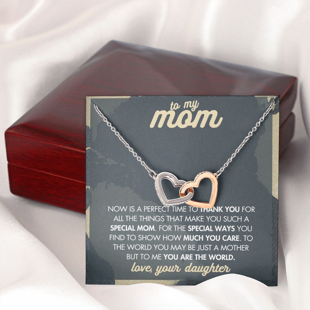 Mom Necklace Gifts for Mom from Daughter to Mom Gifts for Mothers Day from Daughter, To My Mom Necklace from Daughter to Mom Birthday Gifts Necklace with Message Card and Gift Box2237 Interlocking Hearts Necklace