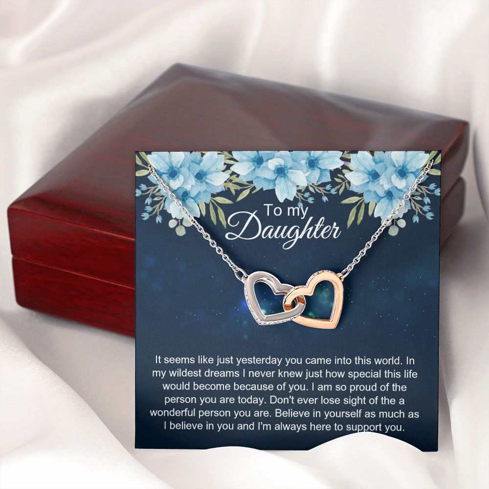 To My Daughter Gift Necklace from Mom, Mother and Daughter Necklace for Girls, Mother Daughter Gift Ideas, Jewelry Pendant Interlocking Hearts Necklace
