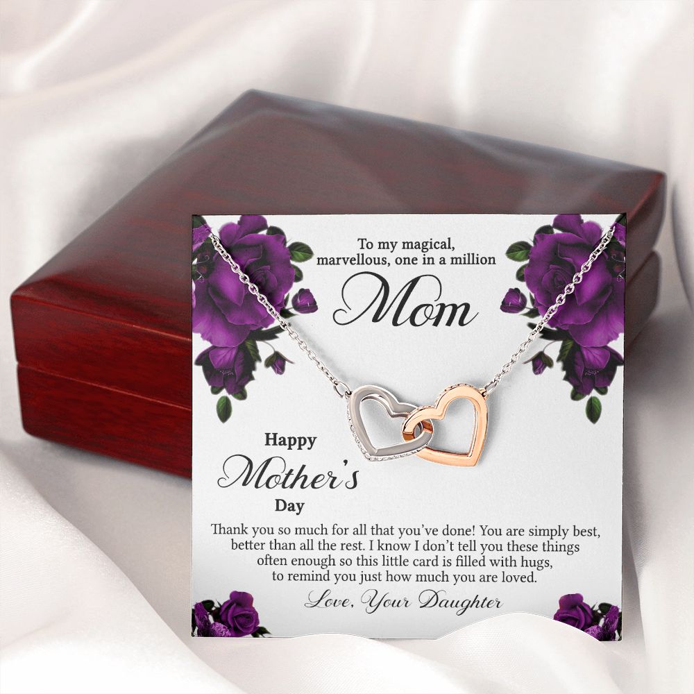 Mom Necklace Gifts for Mom from Daughter to Mom Gifts for Mothers Day from Daughter, To My Mom Necklace from Daughter to Mom Birthday Gifts Necklace with Message Card and Gift Box3 Interlocking Hearts Necklace