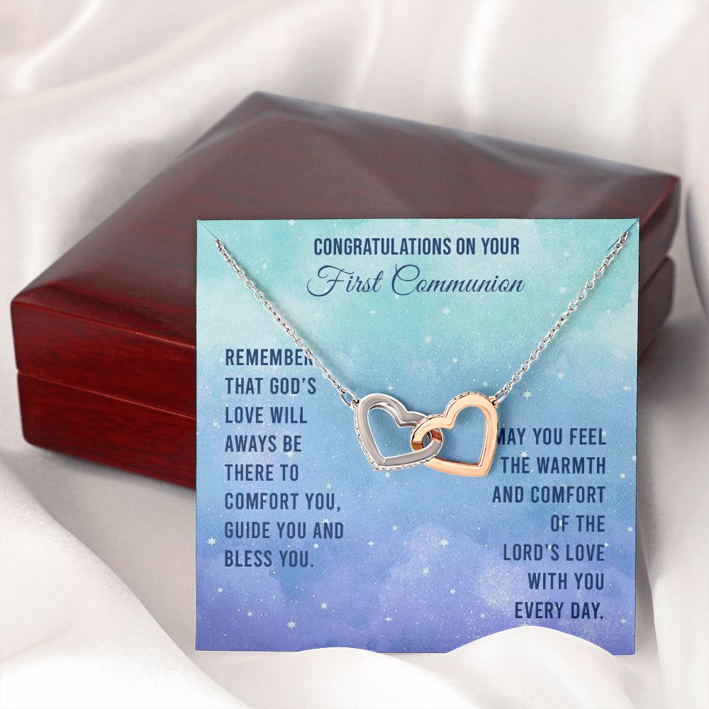 First Communion - Remember that God’s love will Interlocking Hearts Necklace