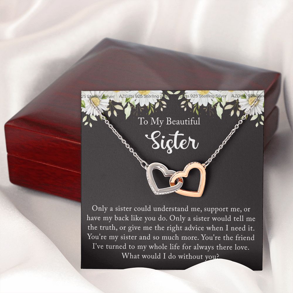 To My Sister Necklace, Sister to Sister, Birthday gift For Sister from Brother 2 Interlocking Hearts Necklace