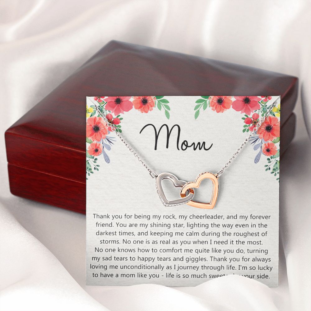 To My Mom Gift Necklace for Mother Daughter Jewelry, Thank You Mom Gift, Gift for Mom from Daughter to Mother Necklace Pendant Jewelry Box for Mom on Mother's Day Birthday Interlocking Hearts Necklace