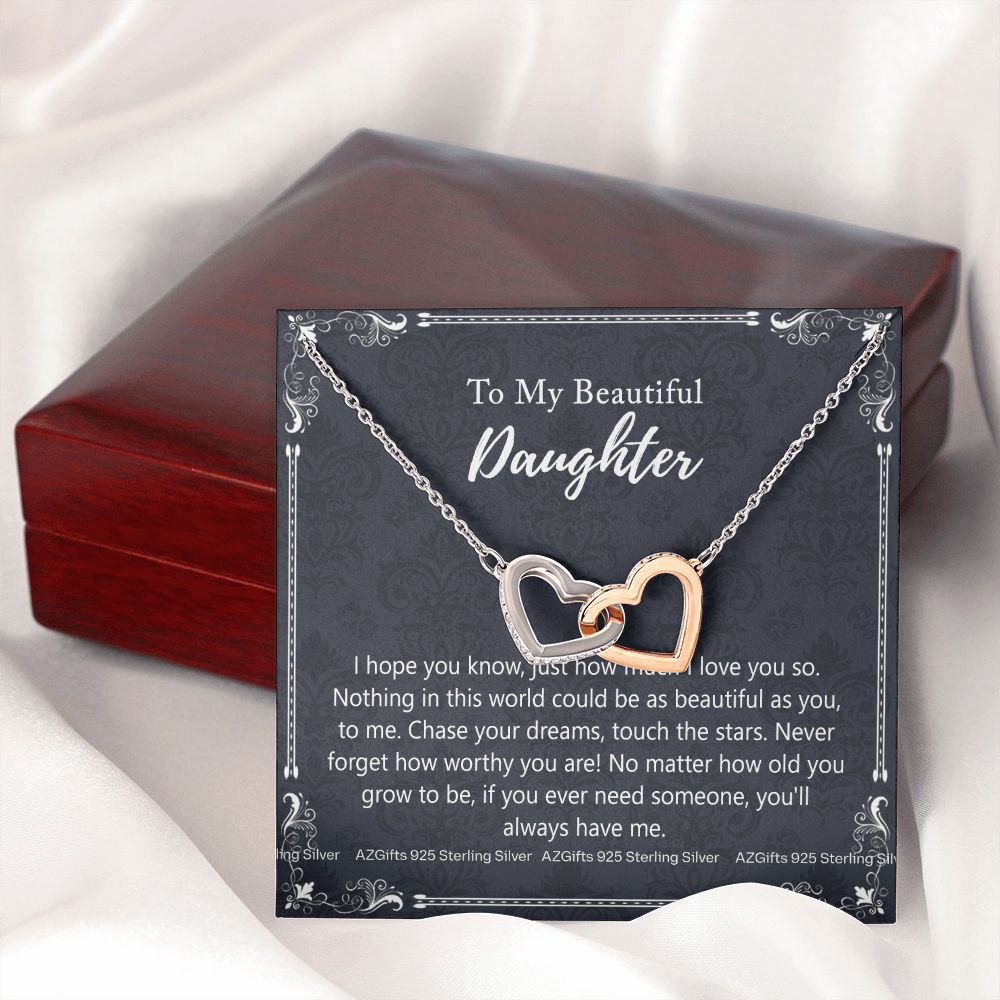 To My Daughter Necklaces Pendants - Father and Daughter Necklace - Gift from Daddy - Luxury Necklace Silver On Birthday, Anniversary - Includes Gift Box Interlocking Hearts Necklace