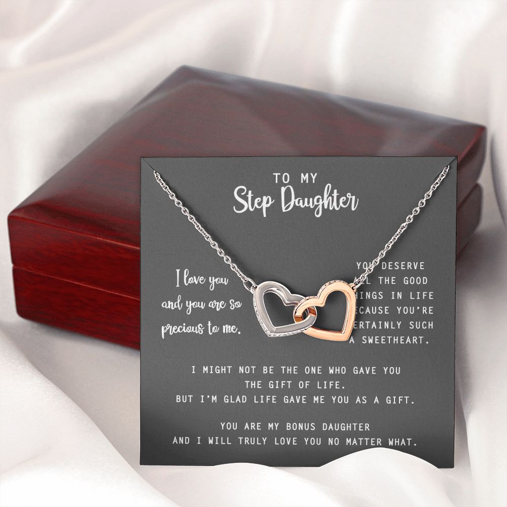 to My Step Daughter Necklace from Stepdad Bonus Daughters Birthday Xmas Congrats (1) Interlocking Hearts Necklace