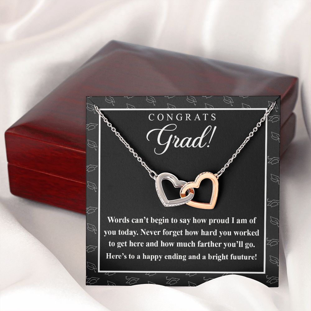 College Graduation Gift Necklace for Daughter, My Daughter Love Knots Necklace Congrats Graduation Pendants Gift For Daughter, Granddaughter, Niece, Sister Interlocking Hearts Necklace