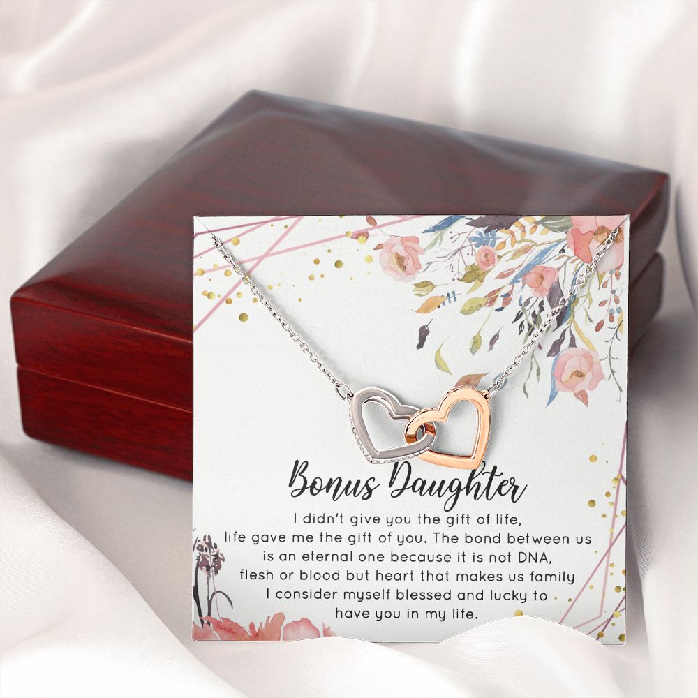 Bonus Daughter Gifts From Stepdad, Step Daughter Gifts From Stepmom, Stepdaughter Gifts From Stepdad, Father Stepdaughter Necklace, To My Bonus Daughter Necklaces, Christmas Gifts For Bonus2 Interlocking Hearts Necklace