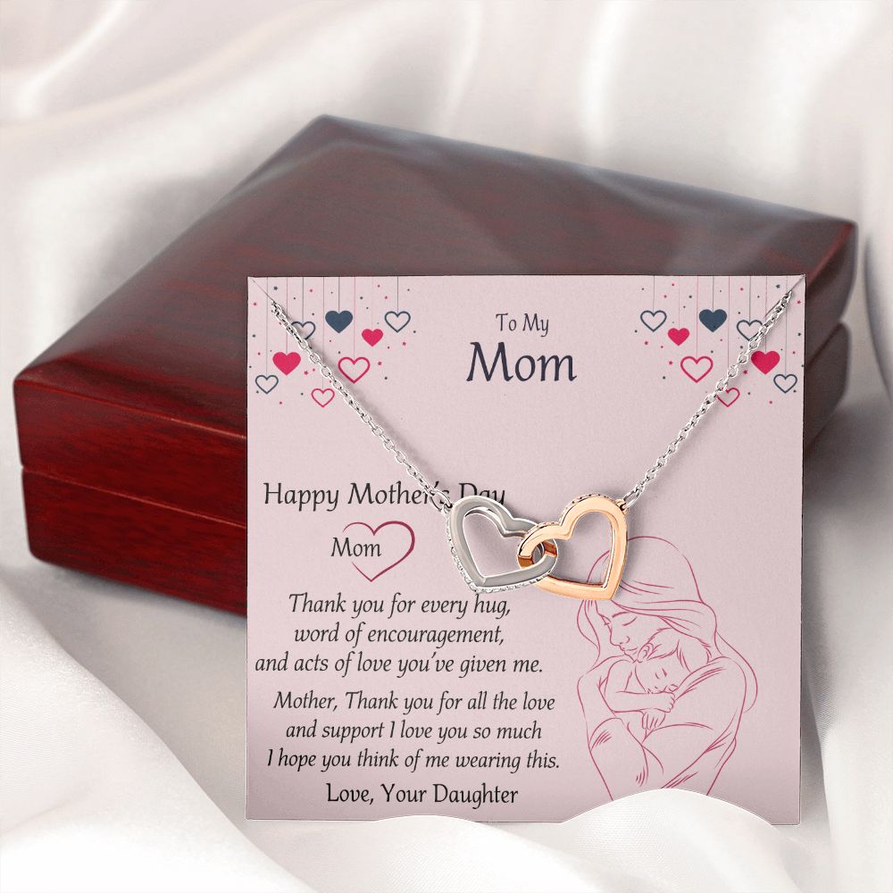 Mom Necklace Gifts for Mom from Daughter to Mom Gifts for Mothers Day from Daughter, To My Mom Necklace from Daughter to Mom Birthday Gifts Necklace with Message Card and Gift Box10 Interlocking Hearts Necklace