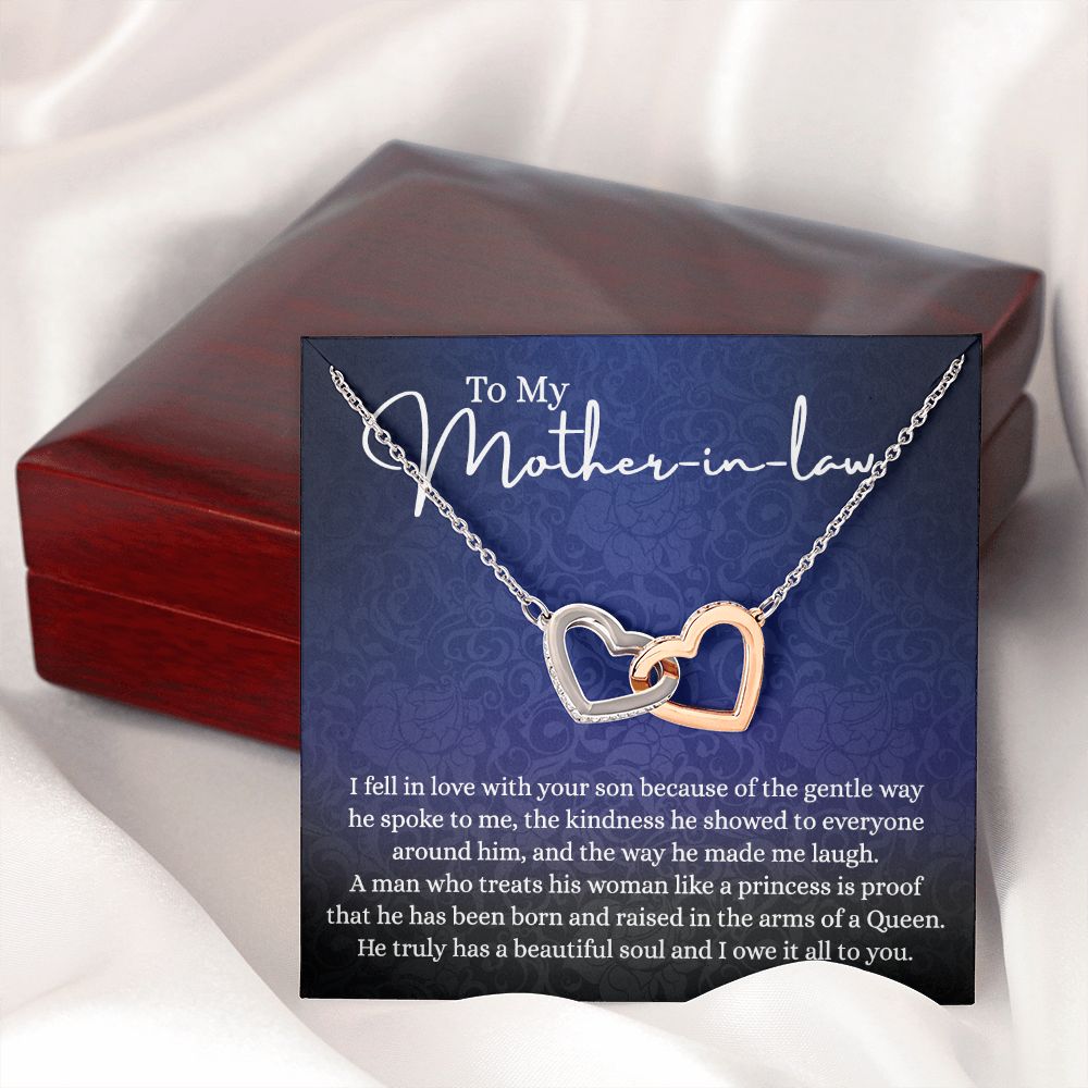 To My Mother in Law Necklace, Mother in Law Jewelry Box, Gift Card, Necklace for Mother in Law Jewelry Gift to My Mother-in-law on Wedding Day Mother's day gift for Mother in Law Interlocking Hearts Necklace
