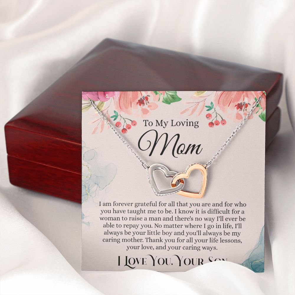 To My Loving Mom Necklace, Mom Gift From Son, Mom Necklace, Gift For Mom From Son, Mom Mother's Day Gift From Son, Mom Birthday Gift From Son, To My Mom Gift, Necklace for Women Interlocking Hearts Necklace