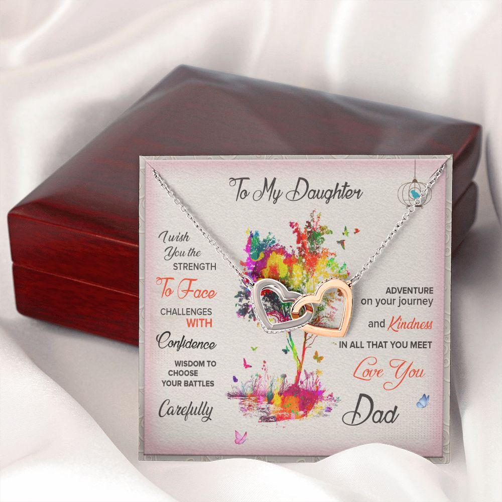 To My Daughter Necklace Pendant I Wish You The Strength To Face With Message Card Gift Box Gift For To Daughter, Daughter In Law Gift On Birthday Anniversary Gift Interlocking Hearts Necklace