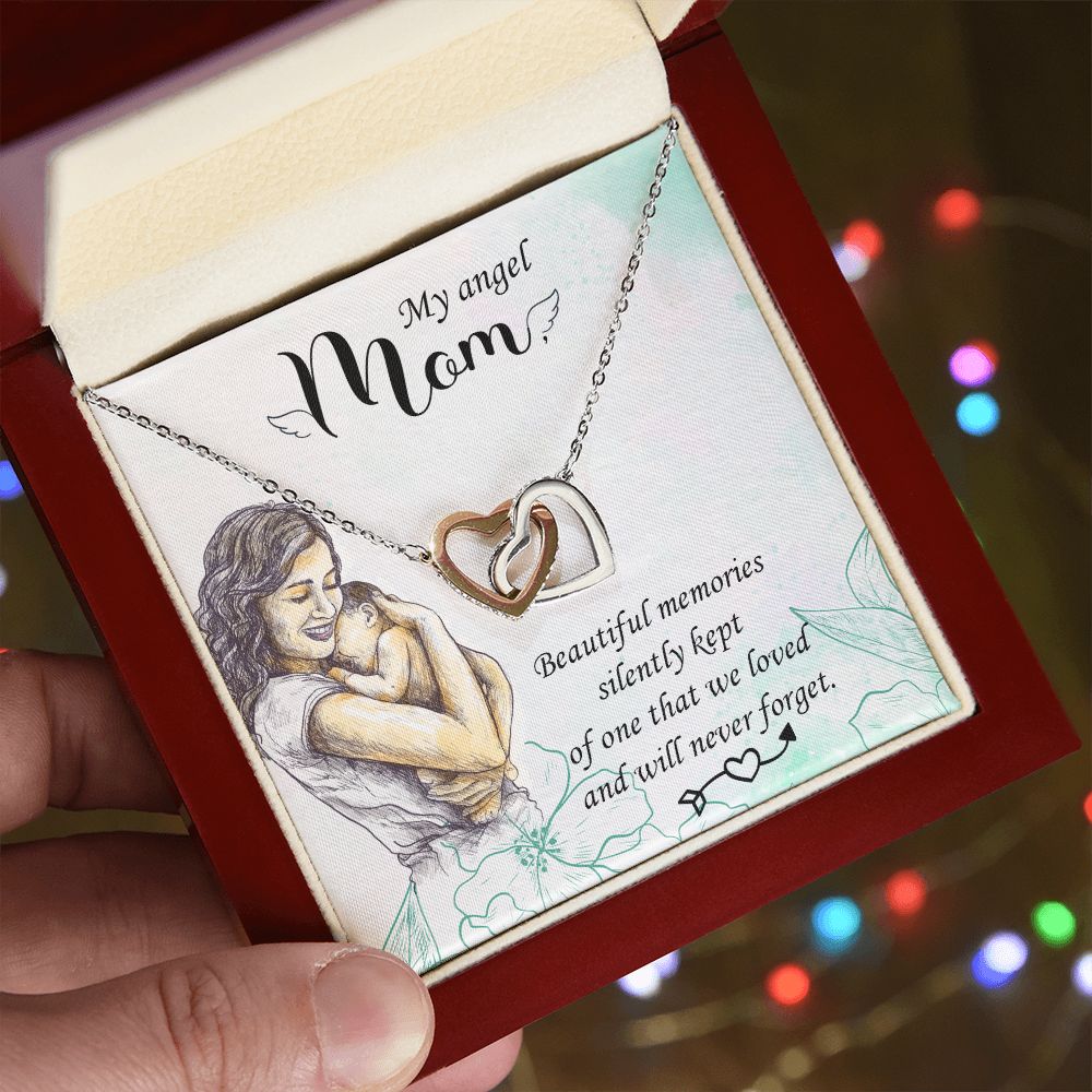 To My Mom Mother My Angel Necklace Pendant Gift From Daughter Beautiful Memories With Message Card Gift For Mom Interlocking Hearts Necklace