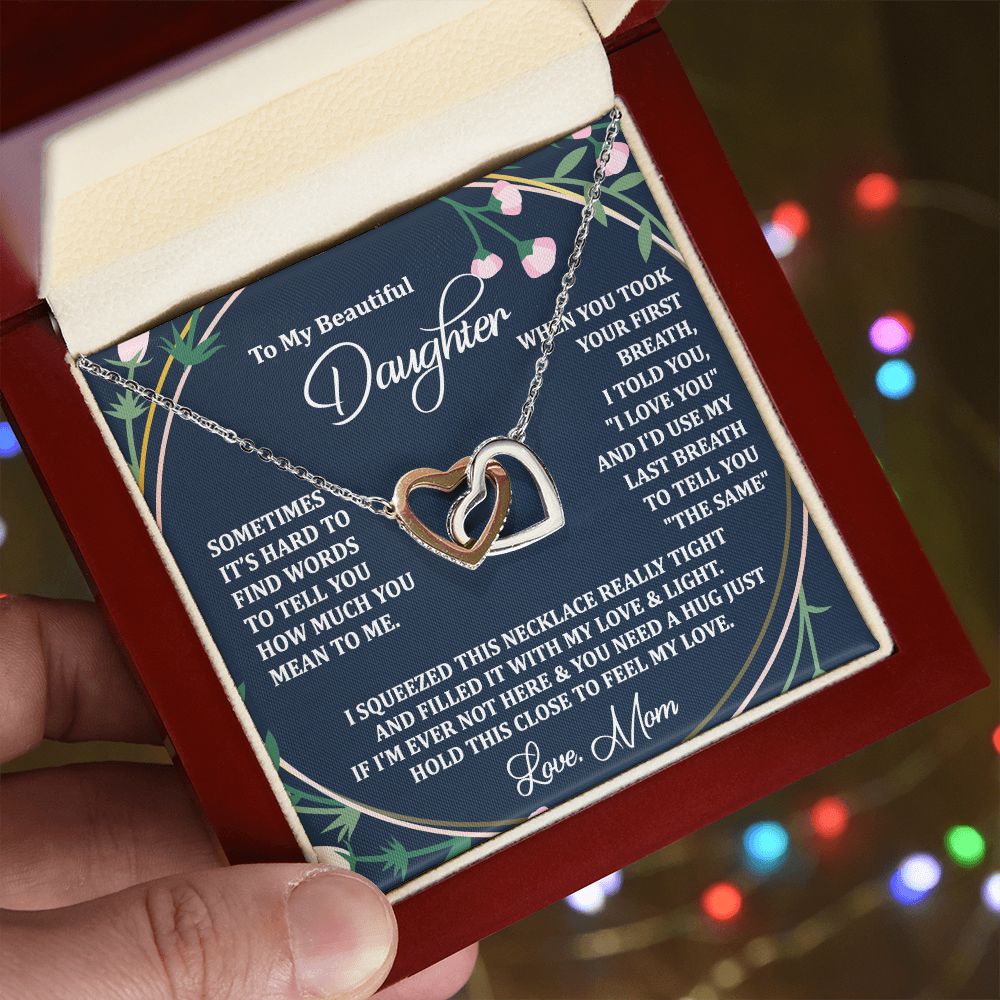 To My Daughter Gift Necklace from Mom, Mother and Daughter Necklace for Girls, Mother Daughter Gift Ideas, Jewelry Pendant Interlocking Hearts Necklace