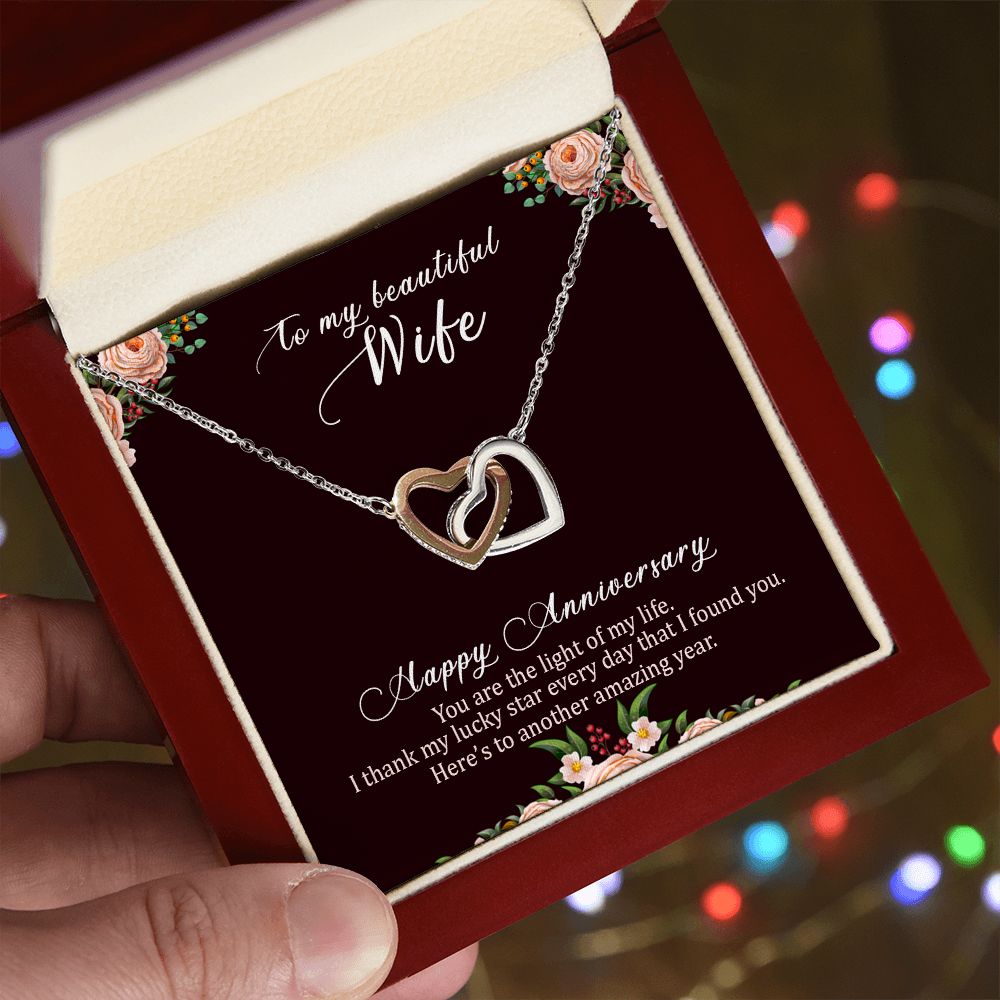 To My Wife Necklace Interlocking Heart Necklace Wife Gifts From Husband To My Wife Necklace, Gift for Her Romantic, Girlfriend Gifts Includes Message Card and Gift Box