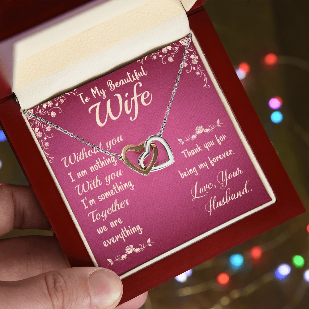 To My Beautiful Wife Necklace, Gift for Wife from Susband, Interlocking Hearts Neckalce Gift for Wife from Husband Necklace for Wife Luxury Jewelry Necklaces Styles On Birthday, Xmas, tyle Luxury Led Box