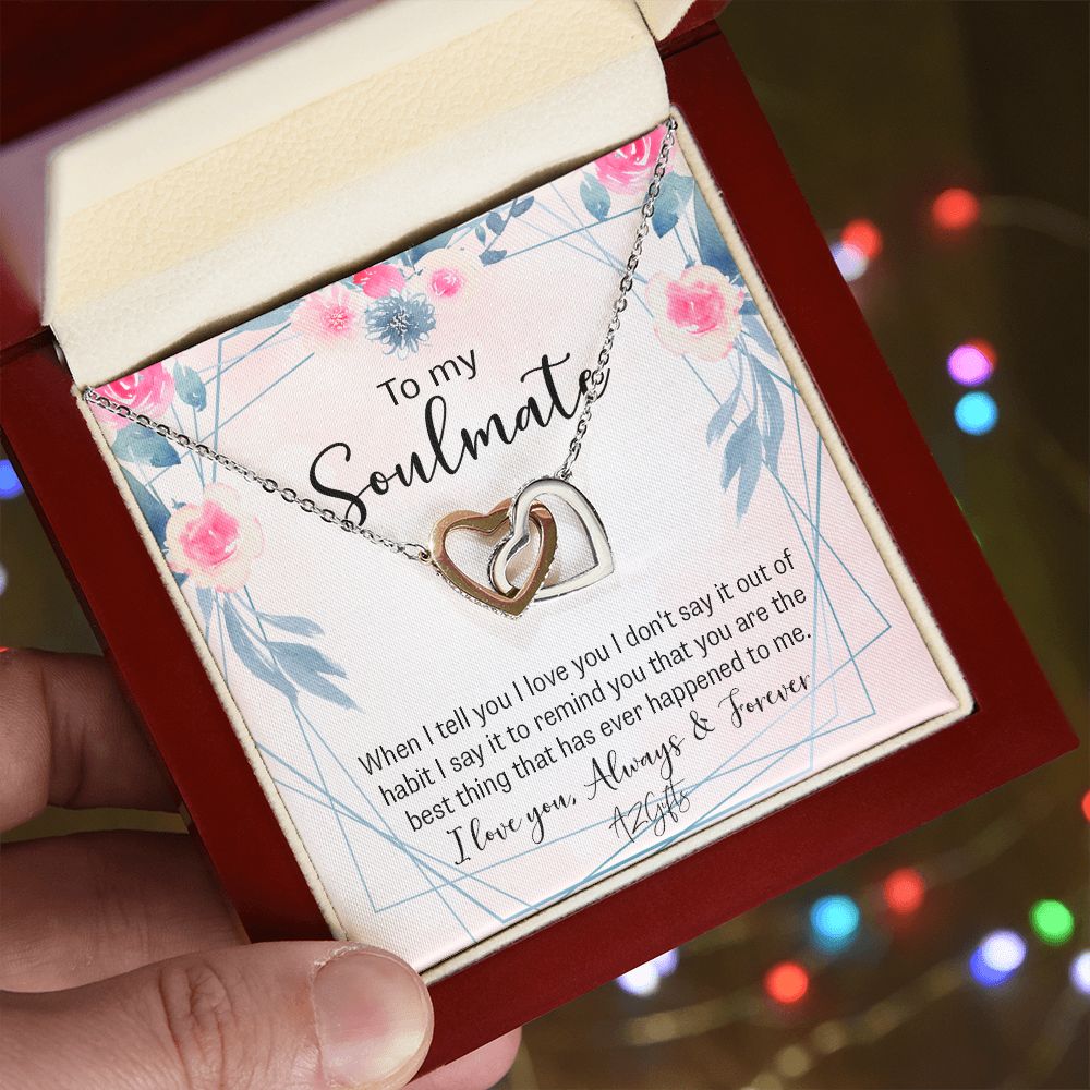 To My Soulmate Necklace for Women Birthday Christmas Jewelry Gifts For My Wife with Message Card Box Personalized Gift Present Pendant for Future Wife Soulmate Girlfriend Love Interlocking Hearts Necklace