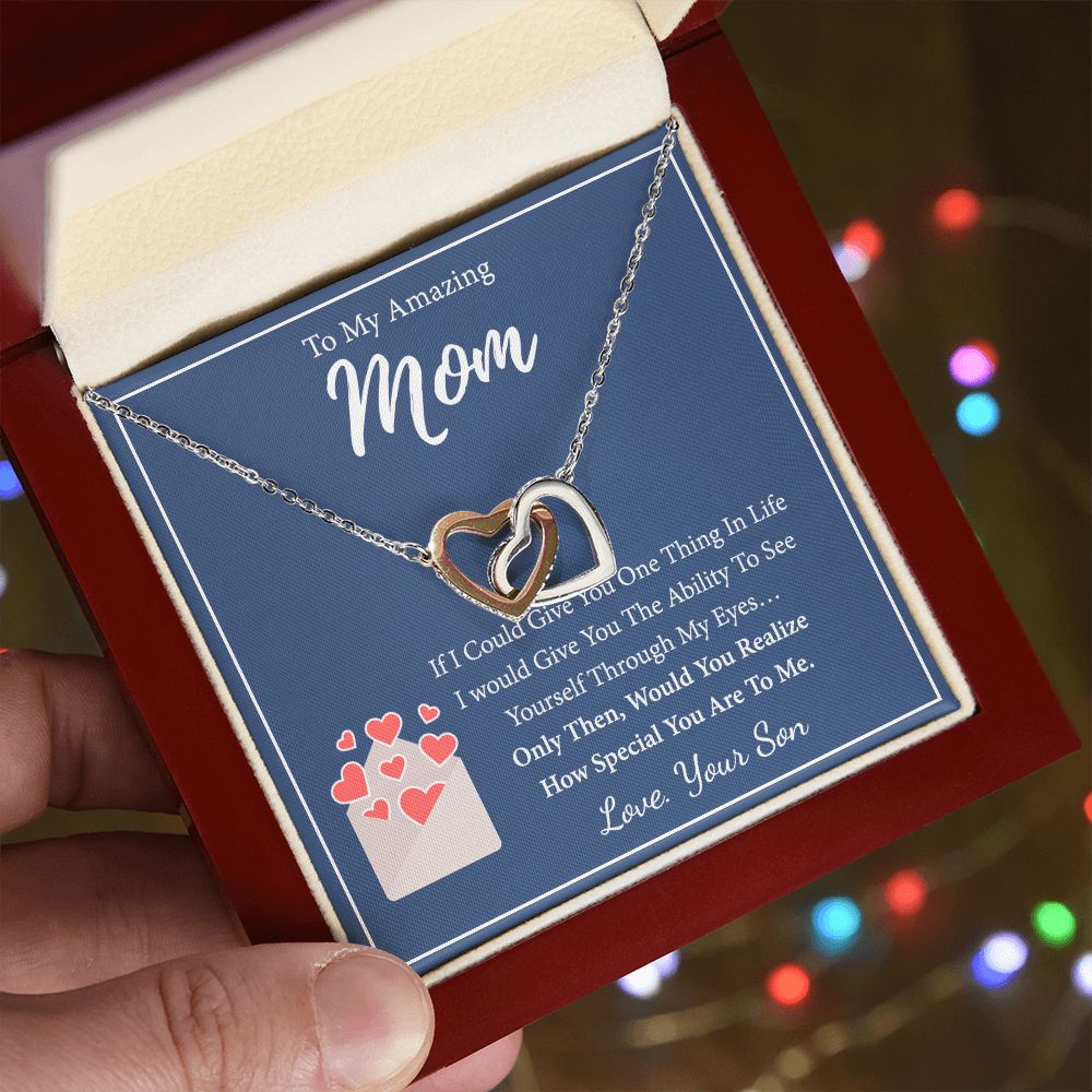 Mom Necklace Gifts for Mom from Daughter to Mom Gifts for Mothers Day from Daughter, To My Mom Necklace from Daughter to Mom Birthday Gifts Necklace with Message Card and Gift Box2238 Interlocking Hearts Necklace