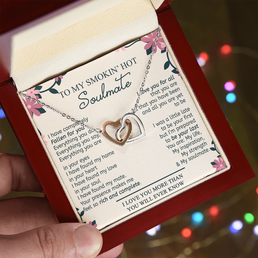 To My Smokin Hot Soulmate Necklace - Wife Gifts From Husband To My Wife Necklace, Gift for Her Romantic, Girlfriend Gifts Necklace for Wife from Men Includes Message Card and Gift Box 17 Interlocking Hearts Necklace