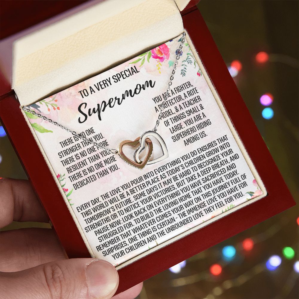 To Supermom Mom Necklace Gift for Single Mother Necklace Holiday, Christmas, Birthday Present for Single Mother, Super Mom, Mother's Day Gift Mom Jewelry for Women 301 Interlocking Hearts Necklace