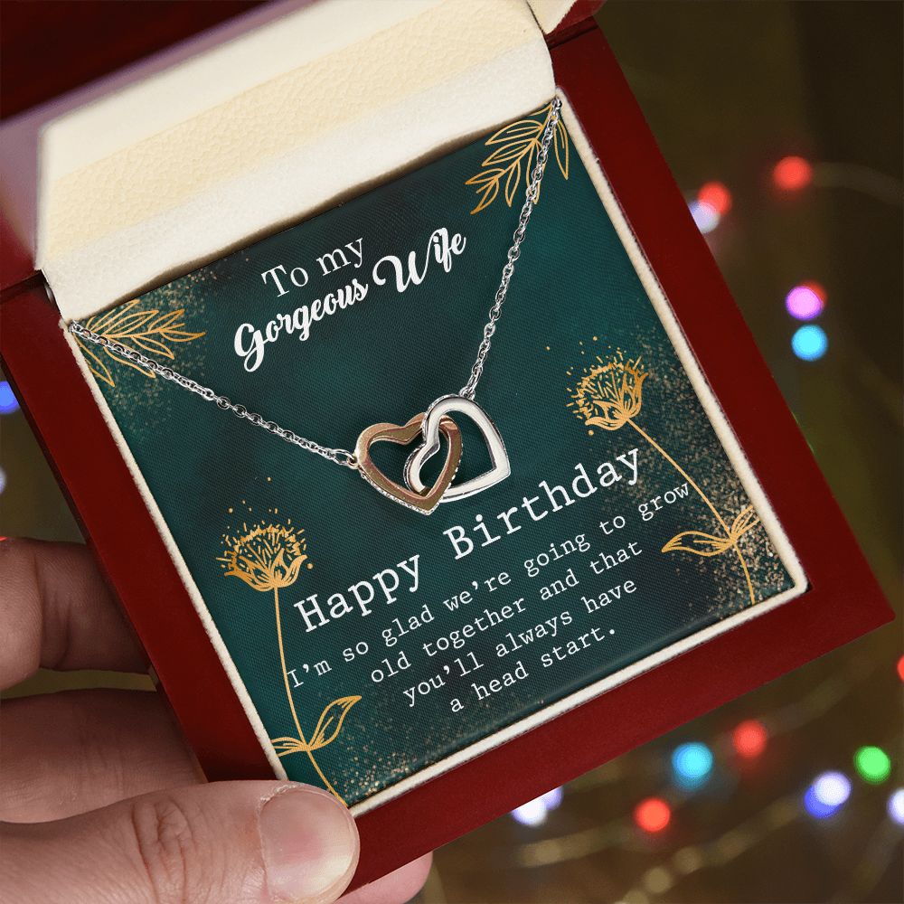 To My Gorgeous Wife Necklace Pendant Gift From Husbnd Habby Birthday A Head Start With Message Card and Gift Box. Valentine's Day Gift For Wife Future Wife Interlocking Hearts Necklace