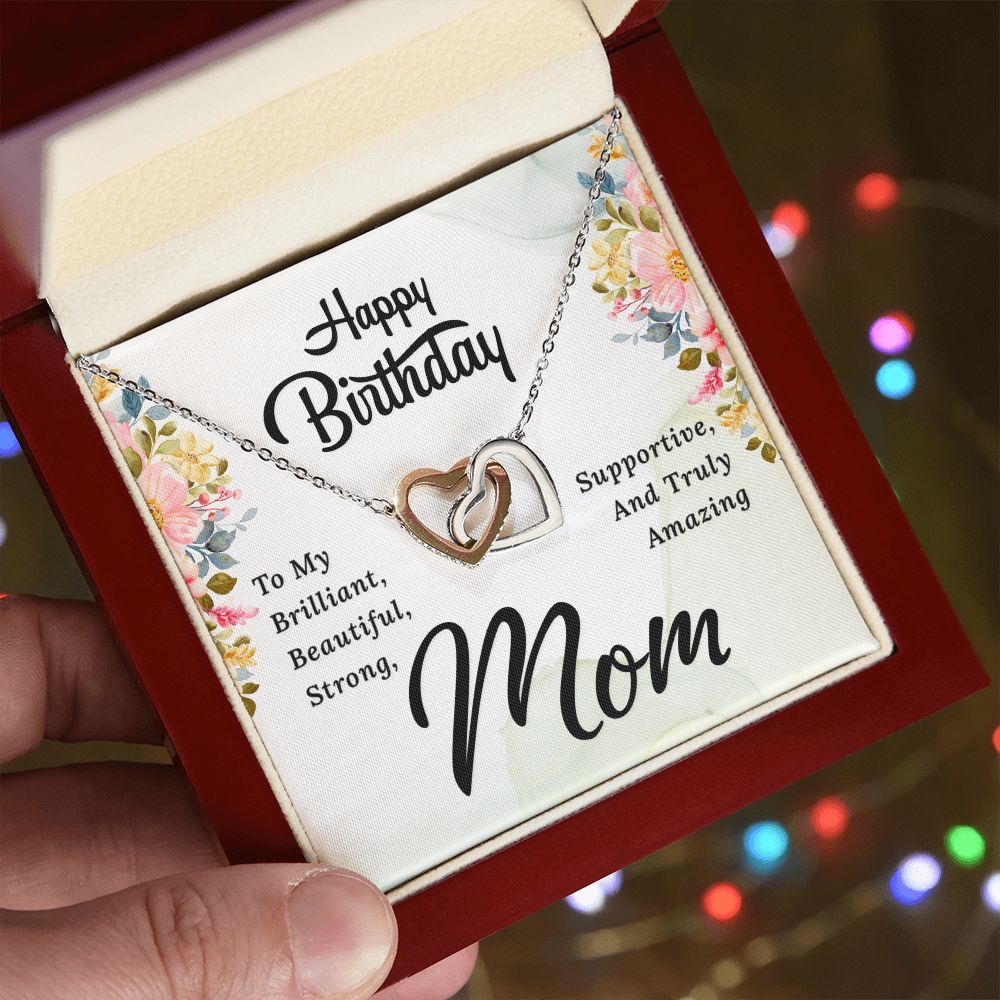 Mom Necklace Gifts for Mom from Daughter to Mom Gifts for Mothers Day from Daughter, To My Mom Necklace from Daughter to Mom Birthday Gifts Necklace with Message Card and Gift Box2229 Interlocking Hearts Necklace