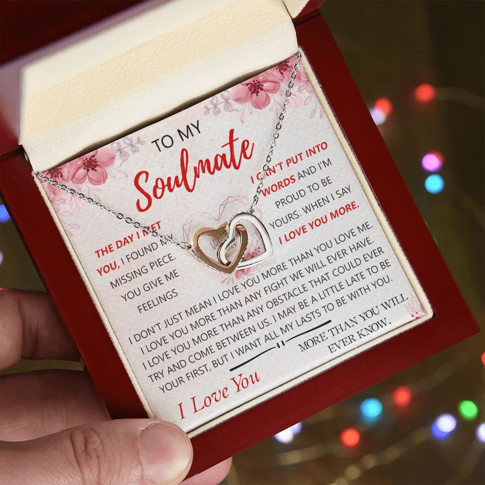 To My Soulmate Necklace for Women Birthday Christmas Jewelry Gifts For My Wife with Message Card Box Personalized Gift Present Pendant for Future Wife Soulmate Girlfriend Love 23 Interlocking Hearts Necklace