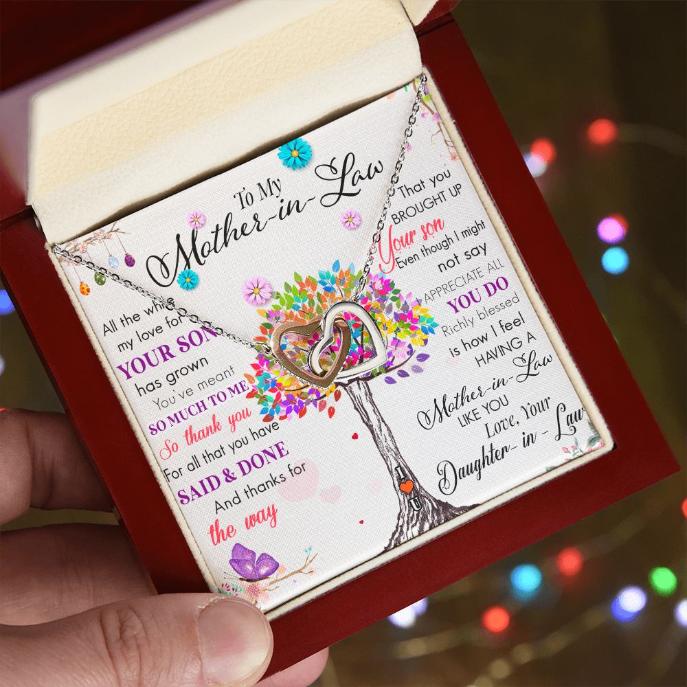To My Mom Tree Necklace Pendant Gift From Daughter In Law Necklace Said And Done Gift For To Mom Happy Mother's Day Mother In Law Gift On Birthday Anniversary Gift 30821 Interlocking Hearts Necklace