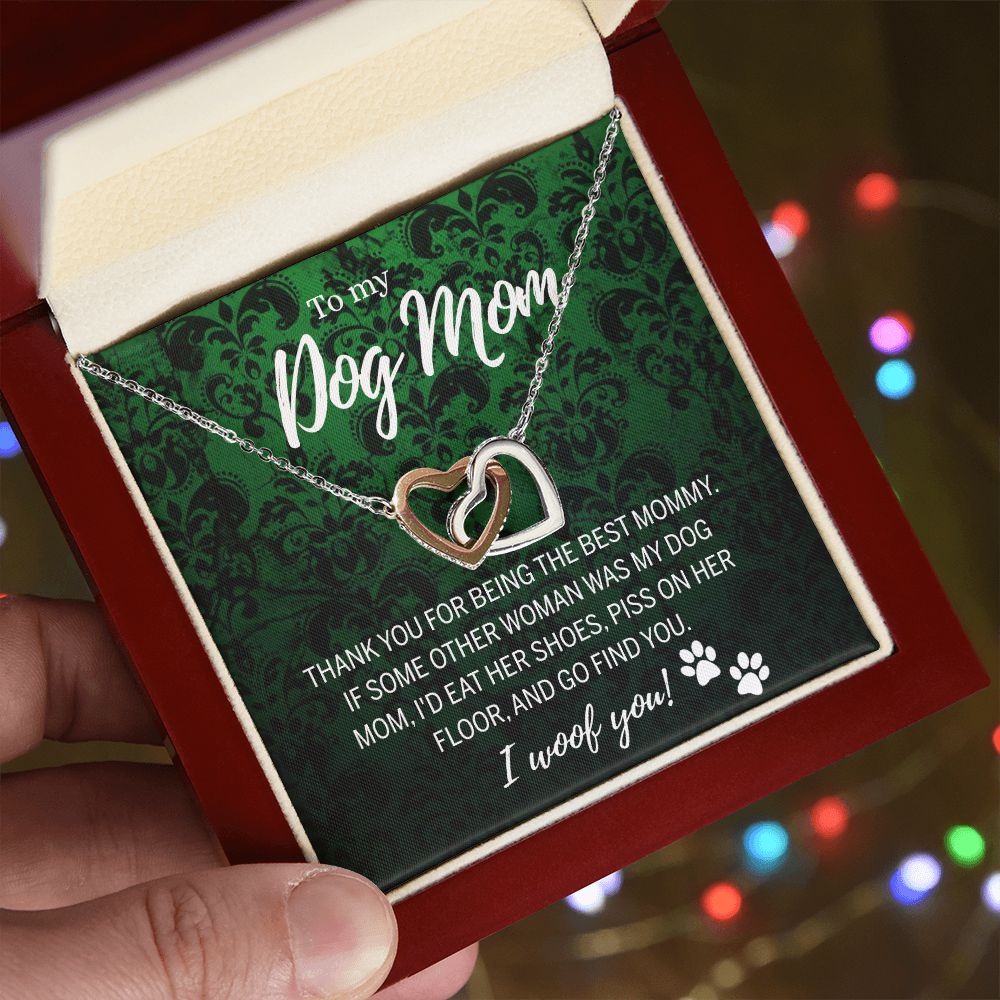 To My Dog Mom Necklace with Message Card Mother's Day Gift for Dog Mom Dog Mom Gift Dog Mom Mothers Day Necklace for Dog Mom Mother Birthday Gift Dog Lover Necklace for Women Interlocking Hearts Necklace