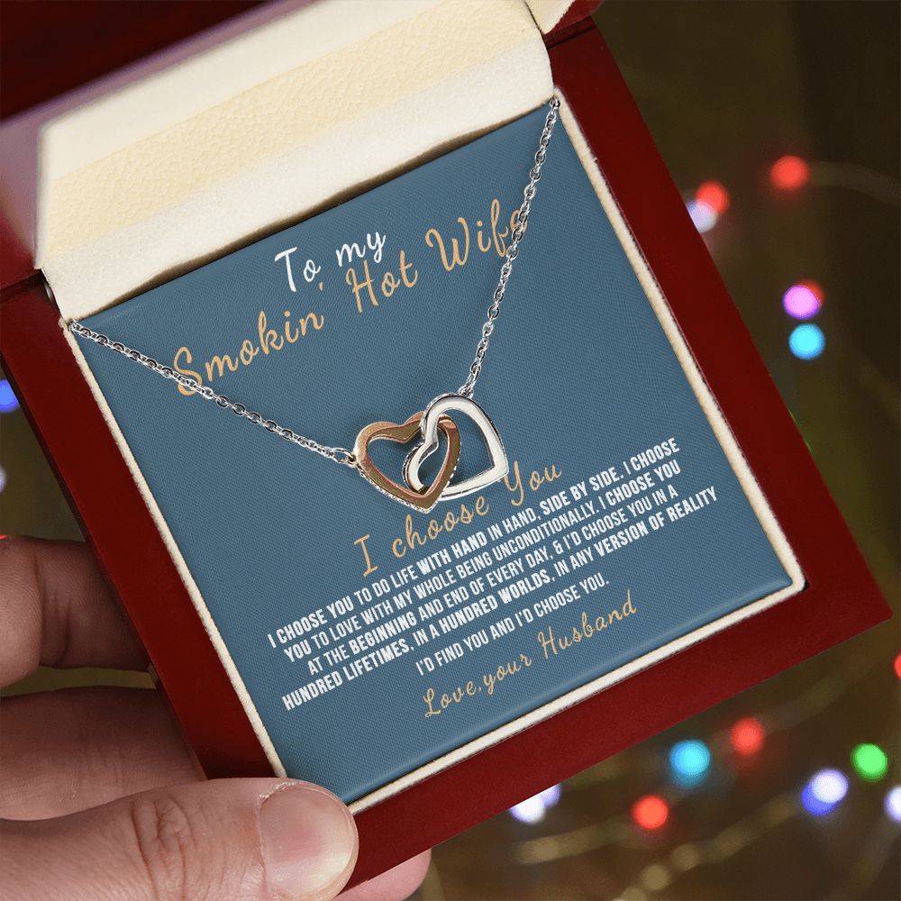 To My Wife Necklace from Husband, Personalized Necklace for Women, Luxury Necklace for Wife from Man Men, Wedding Anniversary Present For Wife, Beautiful Wife Jewelry Christmas Birthday Gift For Wife12 Interlocking Hearts Necklace
