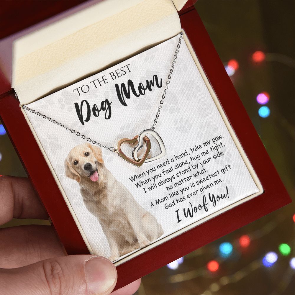 To The Best Golden Retriever Dog Mom Knot Necklace Mother's Day Gift , I Woof You Gift Card, Message Card Jewelry For Dog Lovers, Necklace For Mom Interlocking Hearts Necklace