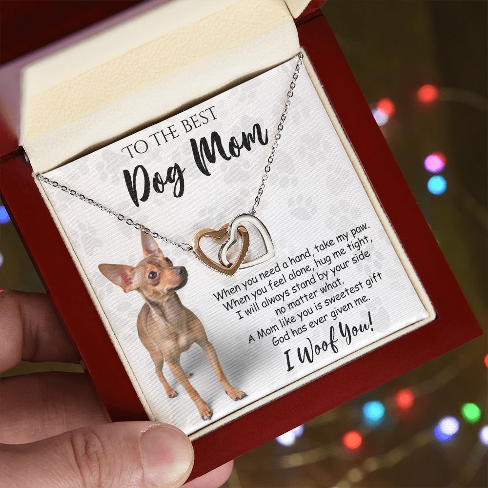 To The Best Chihuahua Dog Mom Knot Necklace Mother's Day Gift , I Woof You Quote Gift Card, Message Card Jewelry For Dog Lovers, Necklace For Mom Interlocking Hearts Necklace