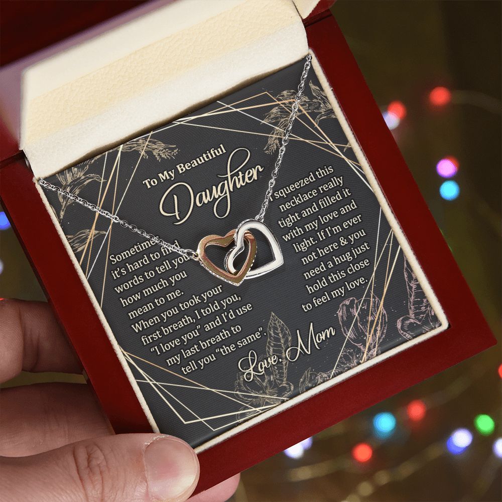 To My Daughter Gift Necklace from Mom, Mother and Daughter Necklace for Girls, Mother Daughter Gift Ideas, Jewelry Pendant Interlocking Hearts Necklace